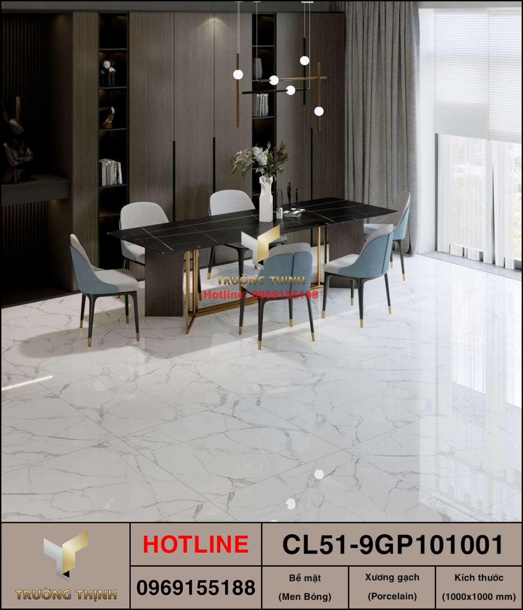 Gạch granite trắng khói 1000x1000 Viglacera CL51-9GP101001 giá rẻ