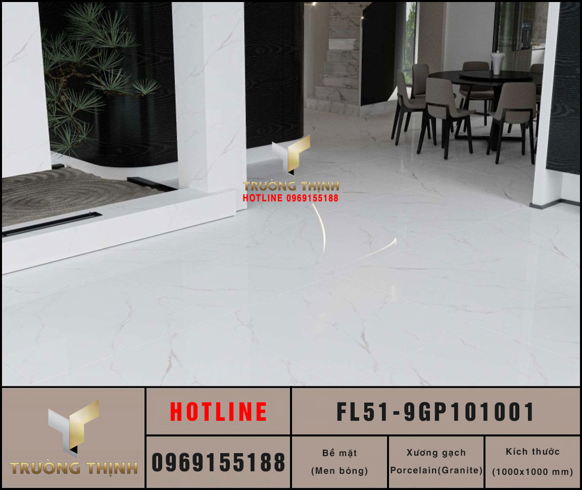 Gạch Lát Nền Viglacera 1000x1000 FL51-9GP101001 Trắng Vân Mây Đẹp