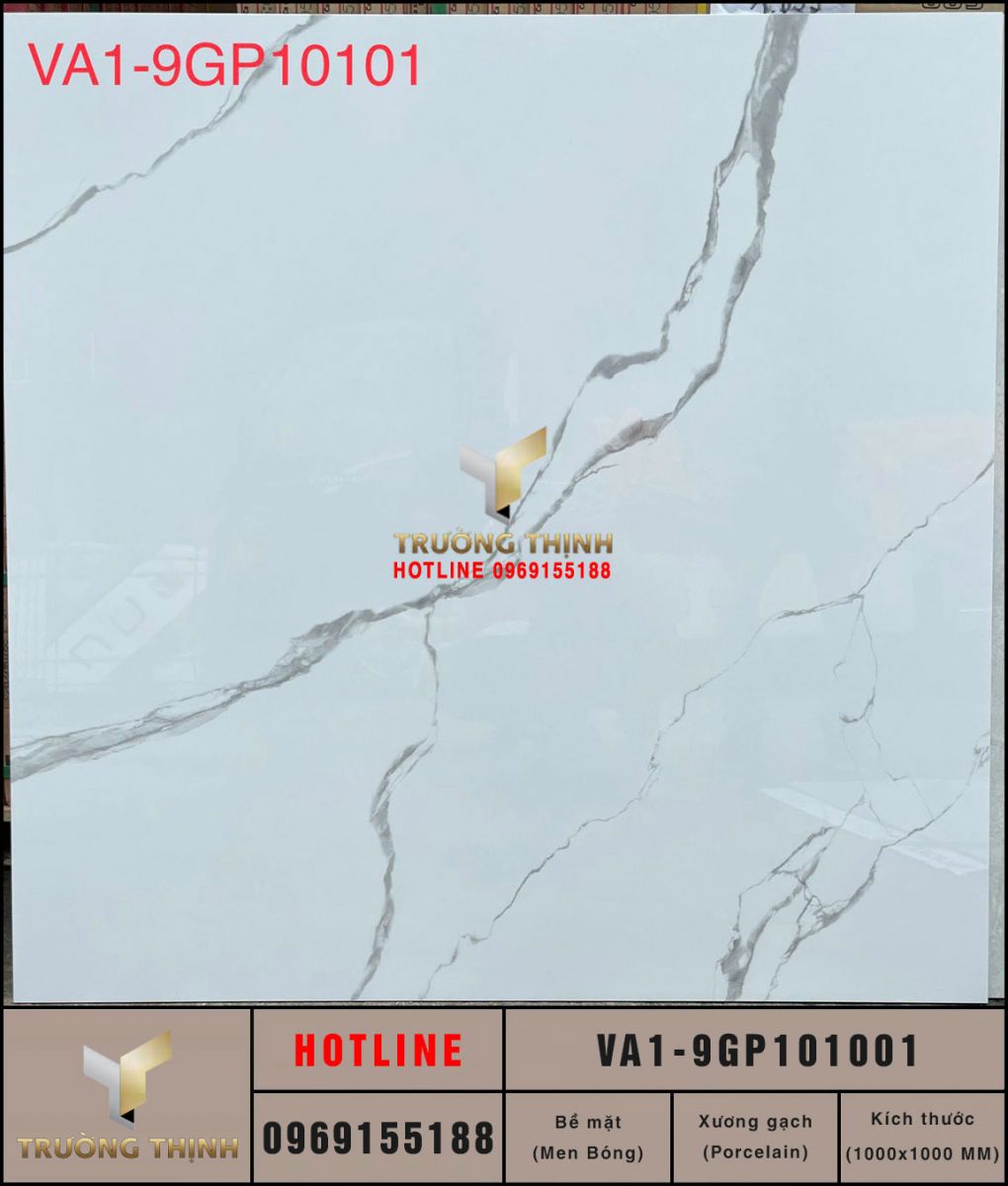 Gạch lát nền trắng khói 1000x1000 Viglacera VA1-9GP101001 vân đá