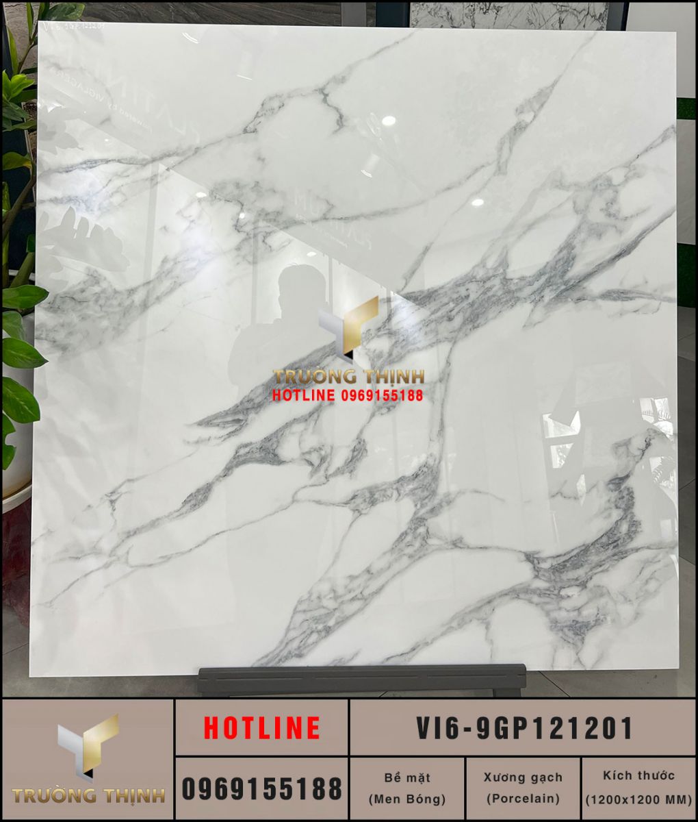 Gạch trắng khói tấm lớn 1200x1200 Viglacera VI6-9GP121201 vân đá