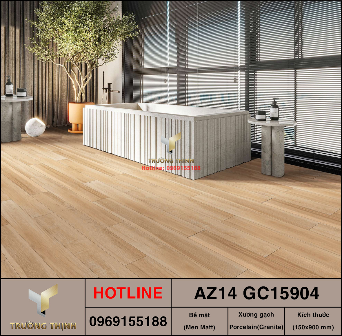Gạch Lát Nền Porcelain Vân Gỗ 150x900 Viglacera AZ14-GC15904 - Đẳng Cấp & Bền Bỉ