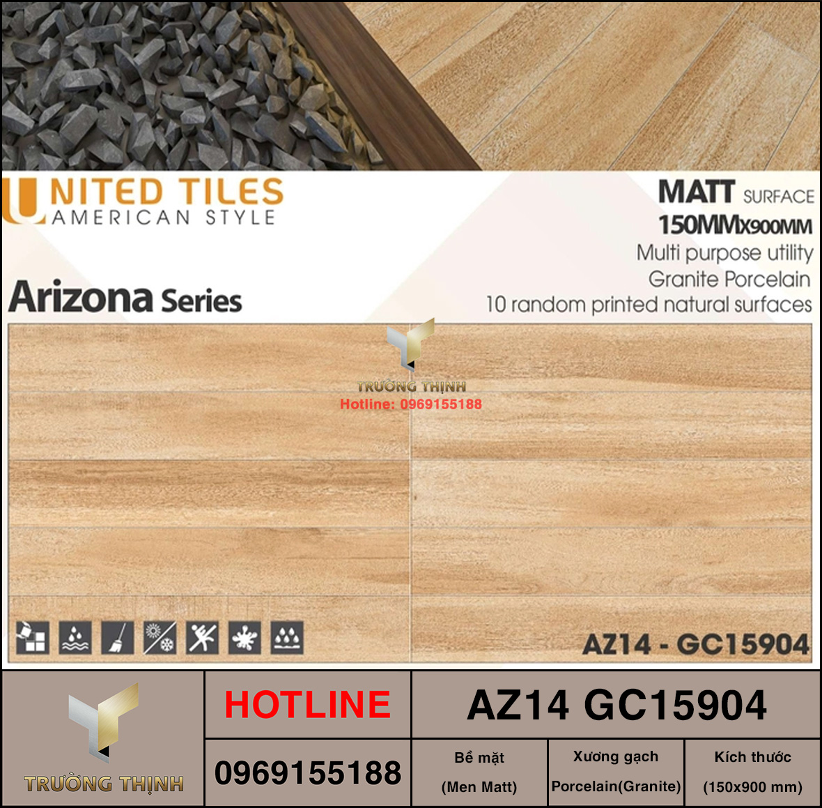 Gạch lát nền 150x900 Viglacera United Arizona AZ14-GC15904