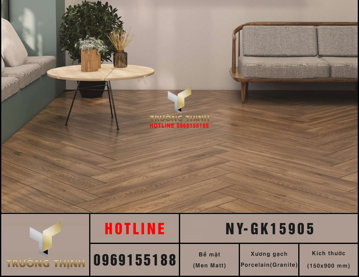 Gạch Granite vân gỗ Viglacera NY GK15905 150x900 - Màu nâu đậm sang trọng