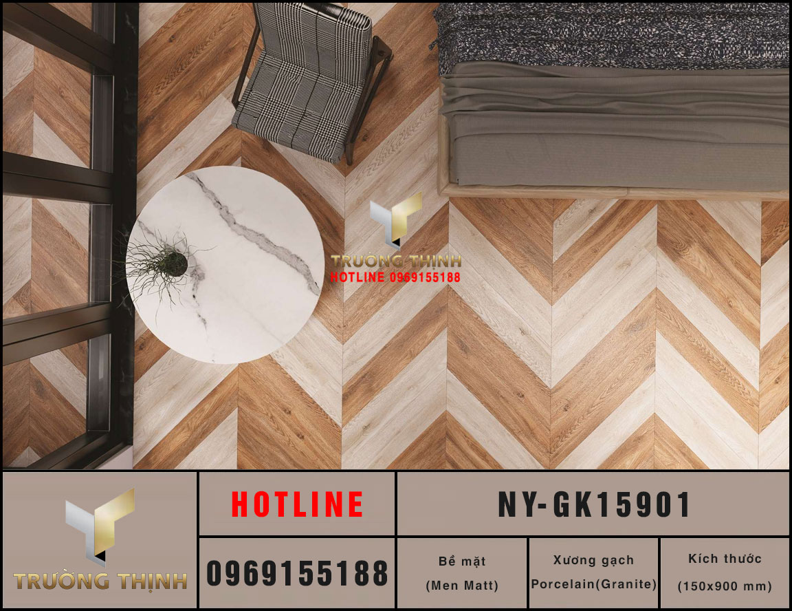 Gạch lát nền vân gỗ màu nâu đỏ 150x900 Viglacera NY GK15901 giá tốt