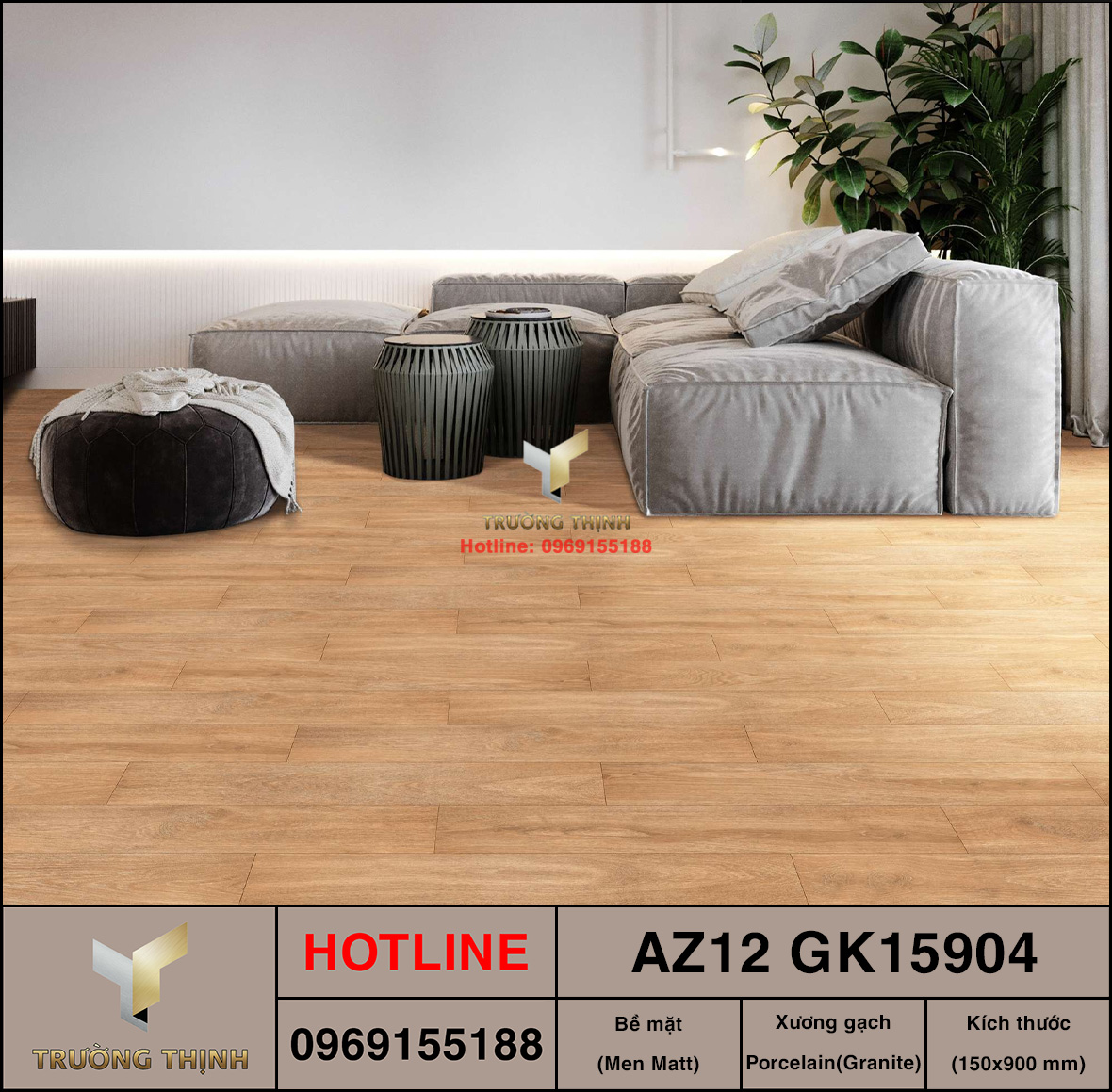 Gạch lát nền vân gỗ màu nâu 150x900 Viglacera AZ12-GK15904 - Giá tốt tại Trường Thịnh