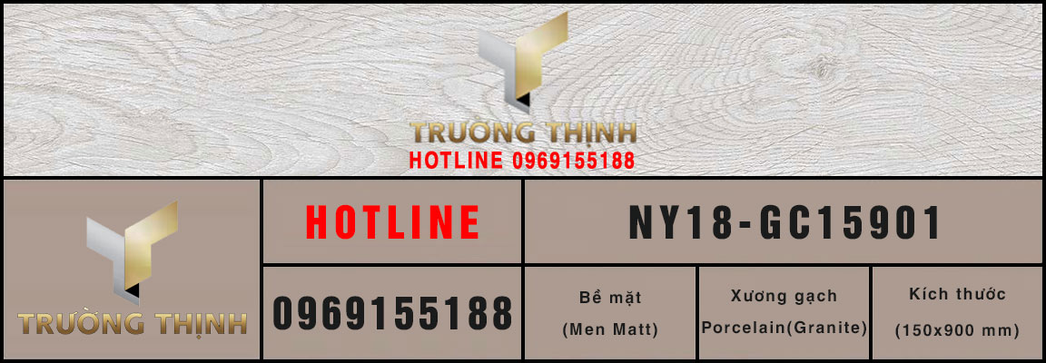 Gạch lát nền vân gỗ men Matt 150x900 Viglacera NY18-GC15901