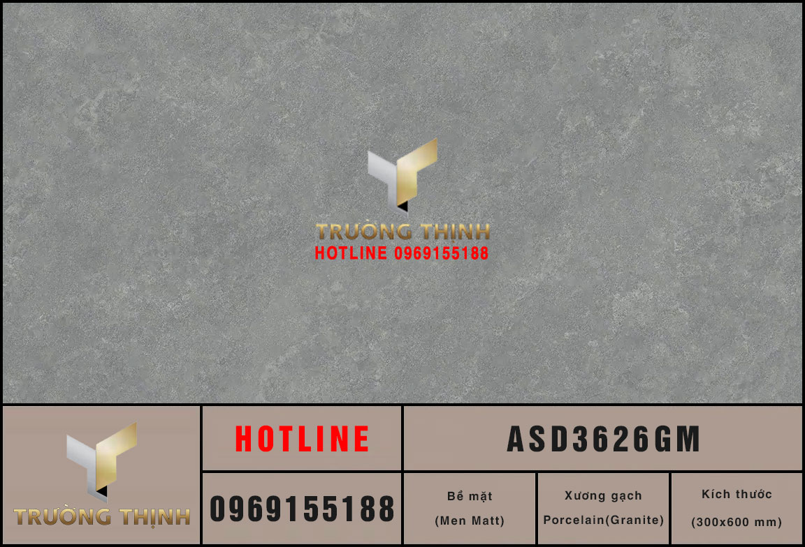 Gạch Viglacera ASD3626GM 300x600 Vân Xi Măng Xám - Chống Trơn Cực Tốt