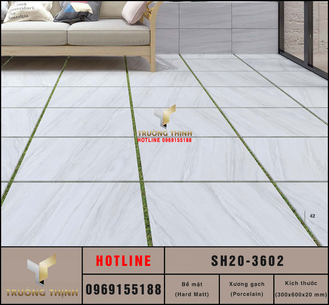 Gạch granite dày 2 phân 300x600 Viglacera Sông Hồng SH20-3602 vân đá