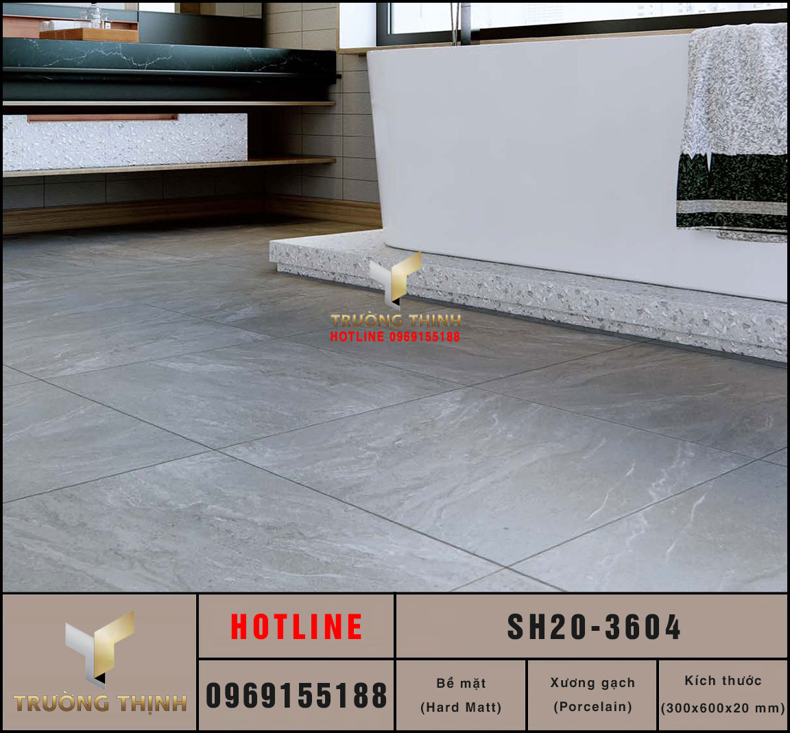 Gạch granite dày 2 phân 300x600 Viglacera Sông Hồng SH20-3604 vân đá