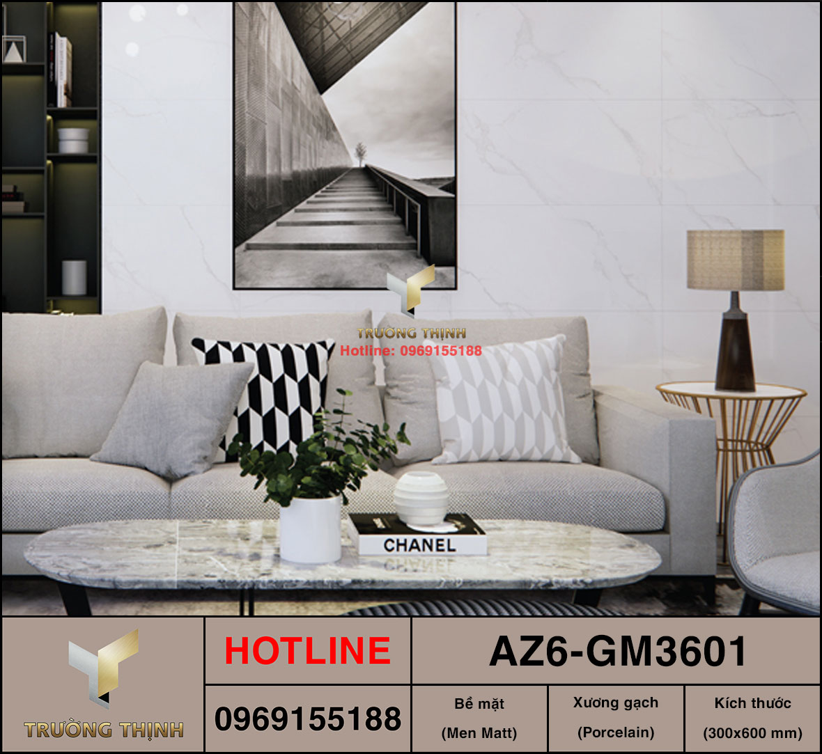 Gạch Grantie giả đá 300x600 Viglacera AZ6-GM3601 màu trắng