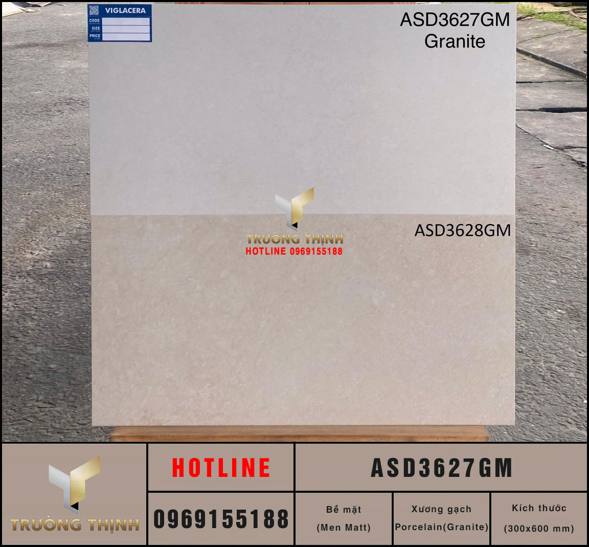 Gạch men Matt vân xi măng màu kem 300x600 Viglacera ASD3627GM – Vẻ đẹp tinh tế từ Bộ sưu tập Ánh Sao Đêm