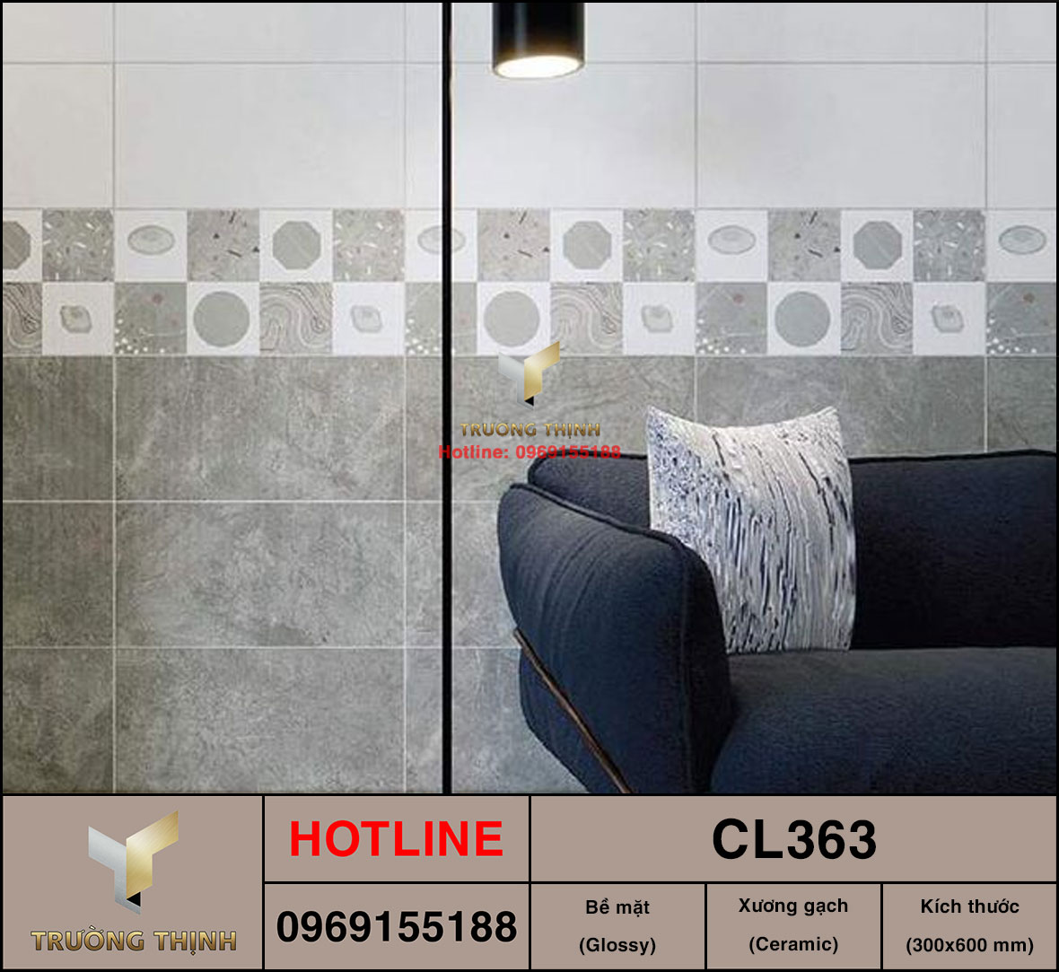 Gạch men bóng 300x600 Viglacera Cửu Long CL363 vân đá