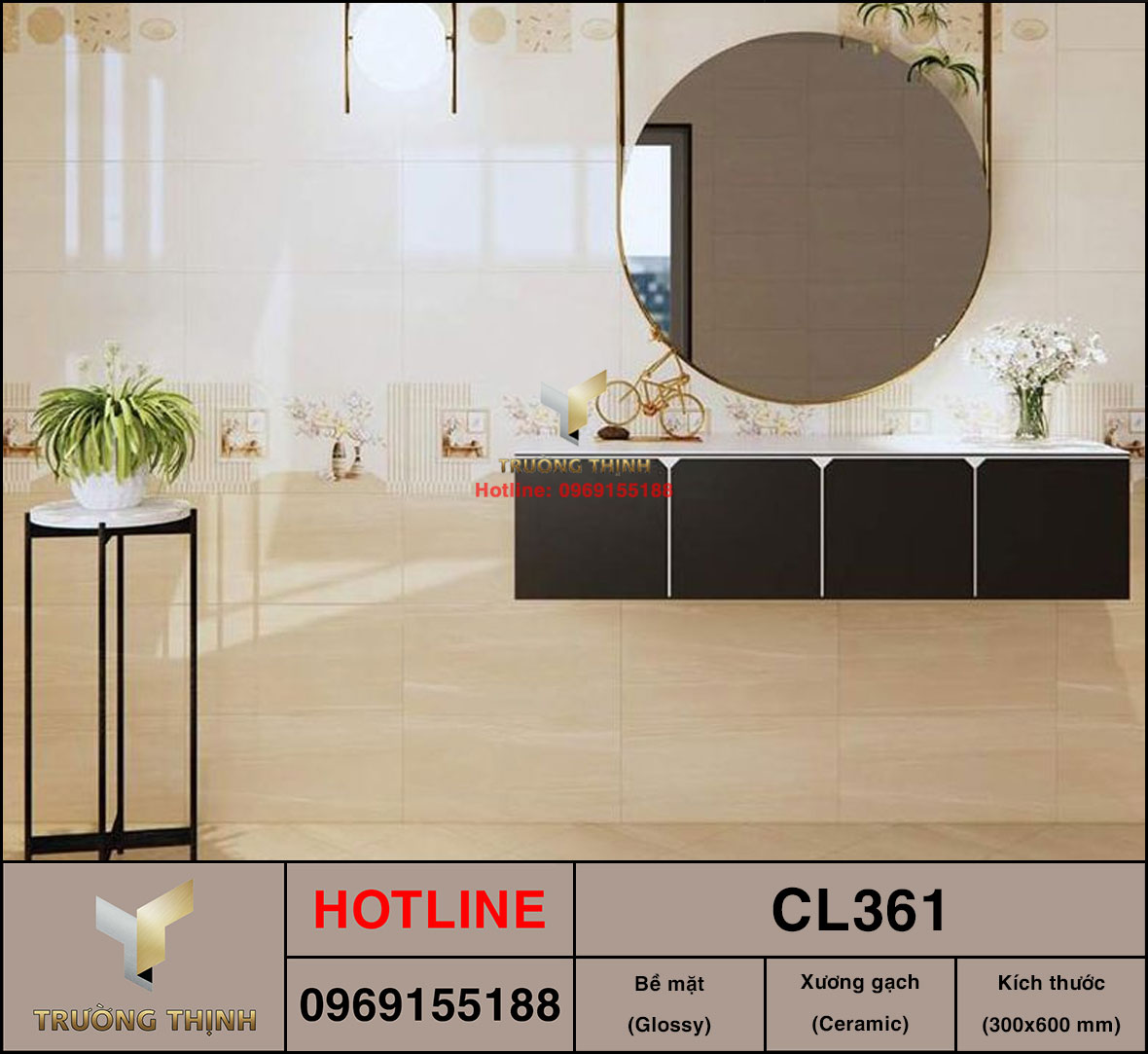 Gạch men ceramic 300x600 Viglacera Cửu Long CL361 vân đá