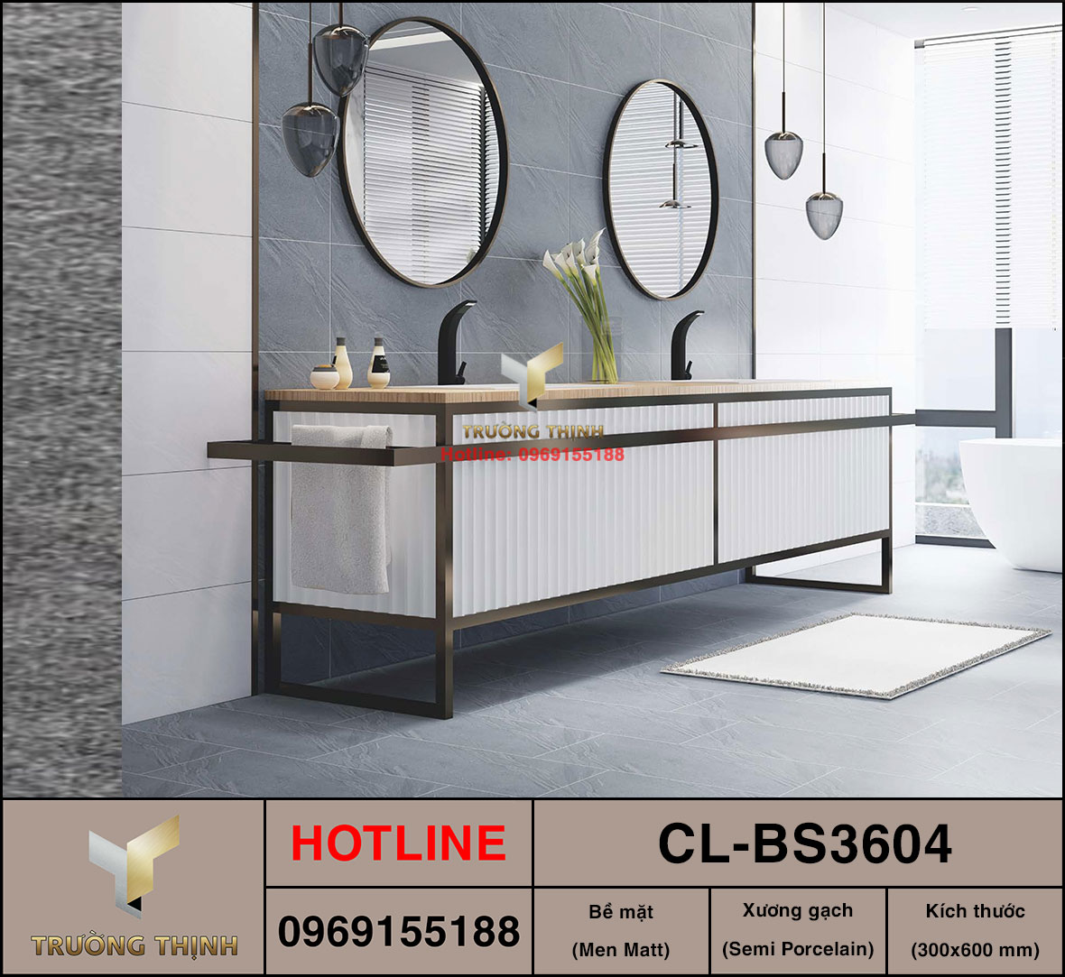 Gạch men khô 300x600 Viglacera Cửu Long CL-BS3604 vân đá