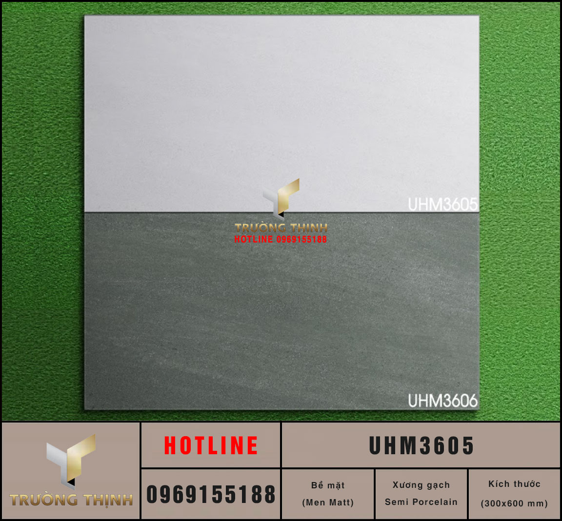 Gạch ốp lát Viglacera UHM3605 300x600 Men Matt Màu Ghi Chính Hãng