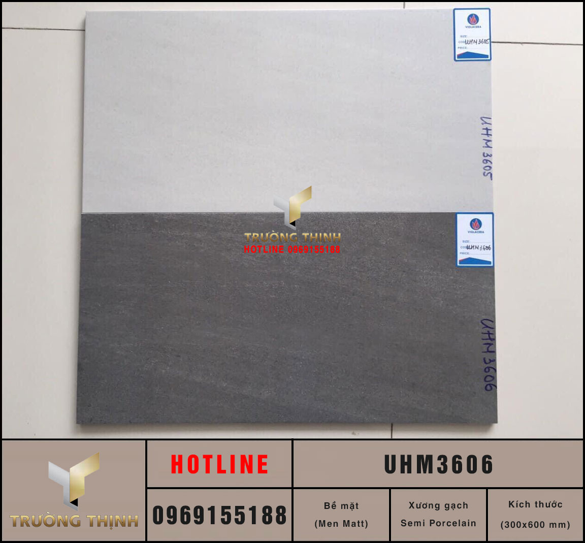 Gạch ốp lát men khô màu xám 300x600 Viglacera UHM3606 | Giá tốt nhất