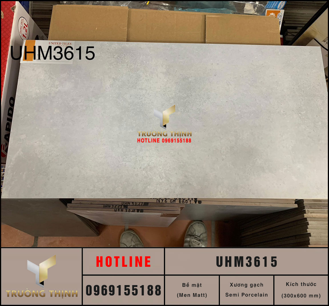 Gạch ốp lát 300x600 vân xi măng màu ghi Viglacera UHM3615 - Giá Tốt