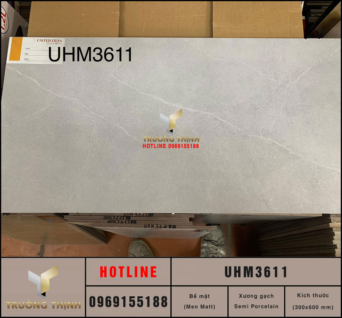 Gạch Viglacera UHM3611 300x600 - Xương bán sứ màu ghi cao cấp