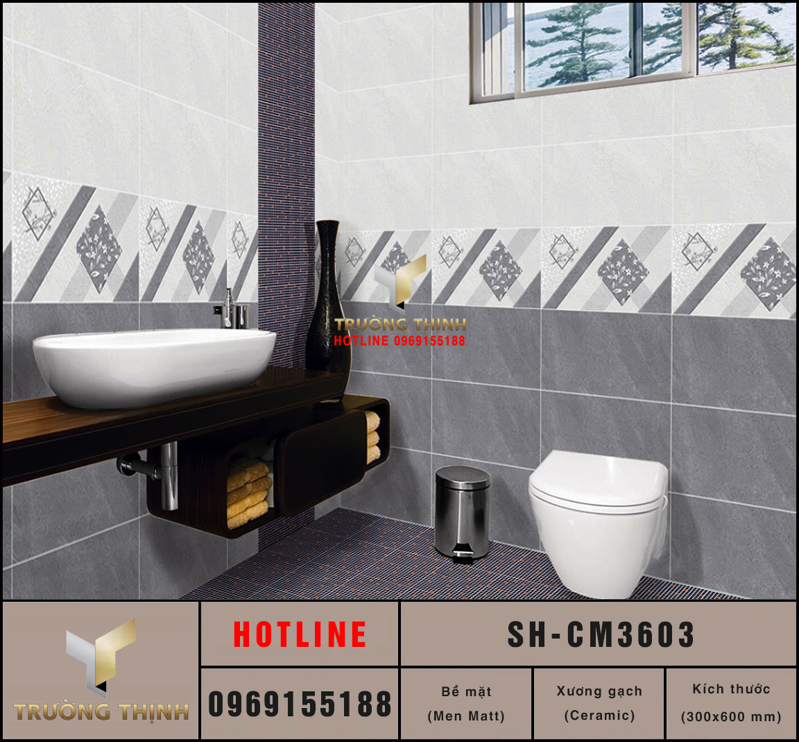 Gạch ốp lát Ceramic 300x600 Viglacera Sông Hồng SH-CM3603 ghi sáng