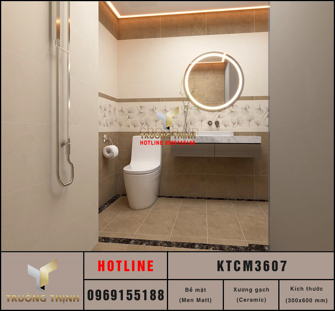 Gạch ốp lát ceramic màu be 300x600 Viglacera KTCM3607 giá rẻ