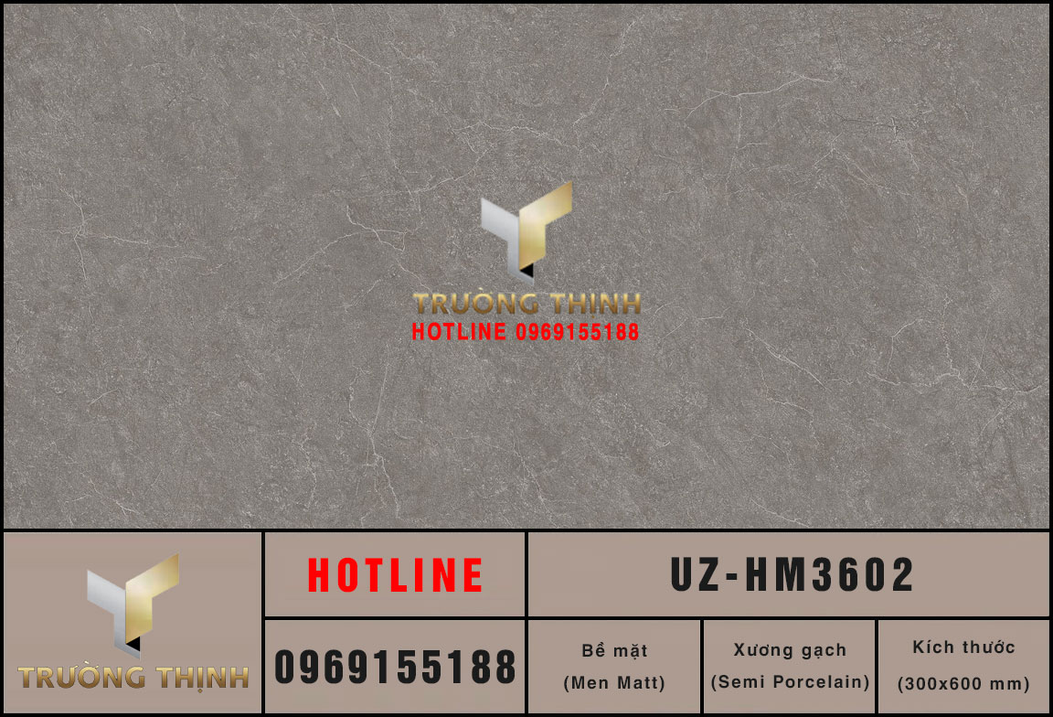 Gạch Viglacera UZ-HM3602 300x600 - Chống Trơn, Màu Xám Vân Đá Đẹp