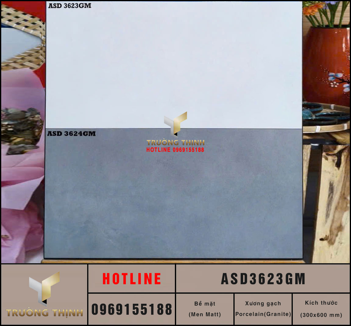 Gạch ốp lát chống trơn vân xi măng 300x600 Viglacera ASD3623GM: Đẳng cấp cho không gian hiện đại