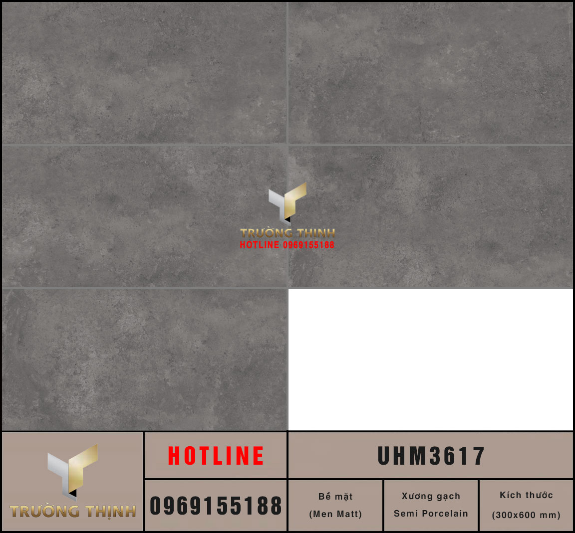Gạch ốp lát chống trơn vân xi măng 300x600 Viglacera UHM3617