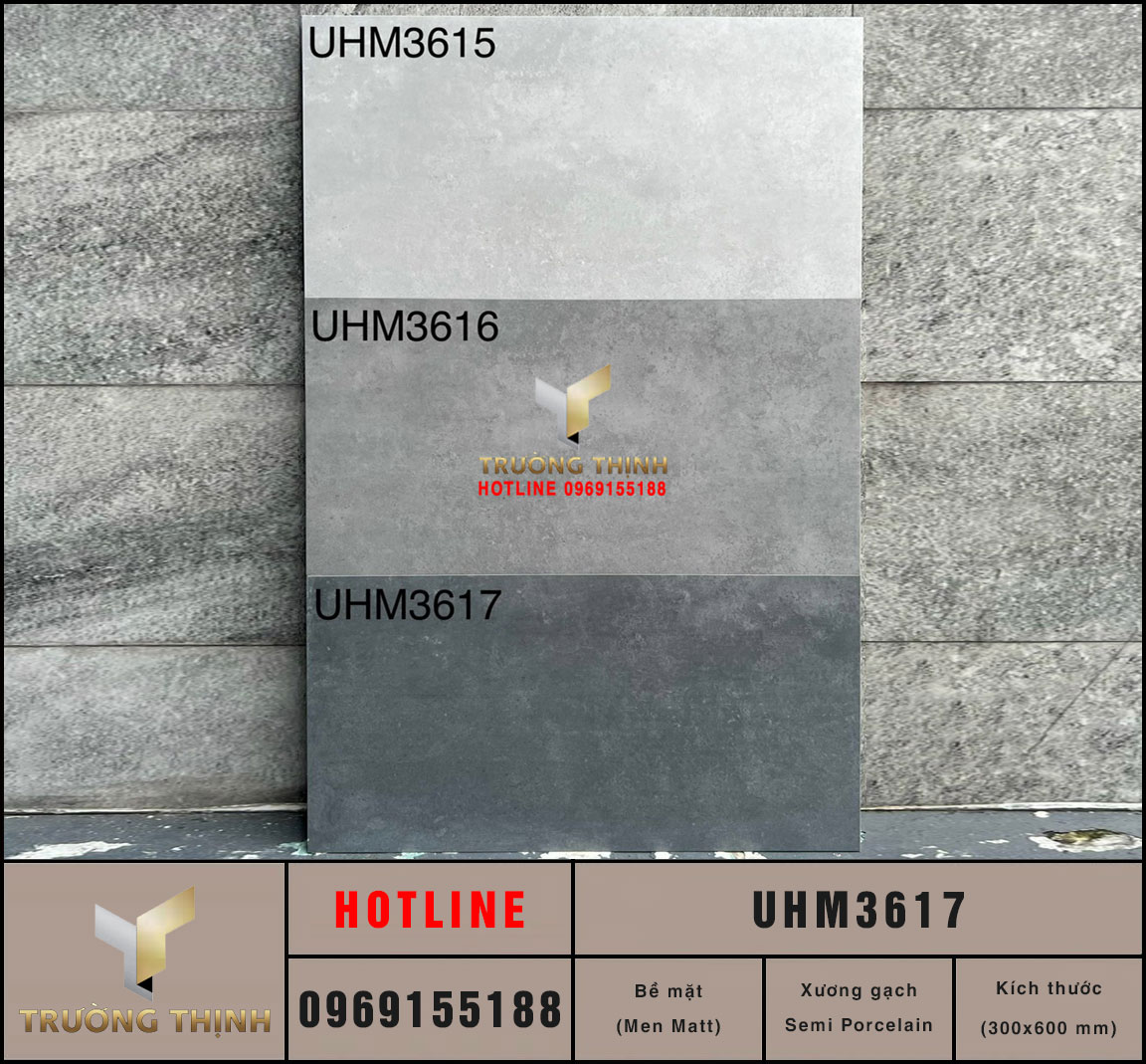 Gạch ốp lát chống trơn vân xi măng 300x600 Viglacera UHM3617