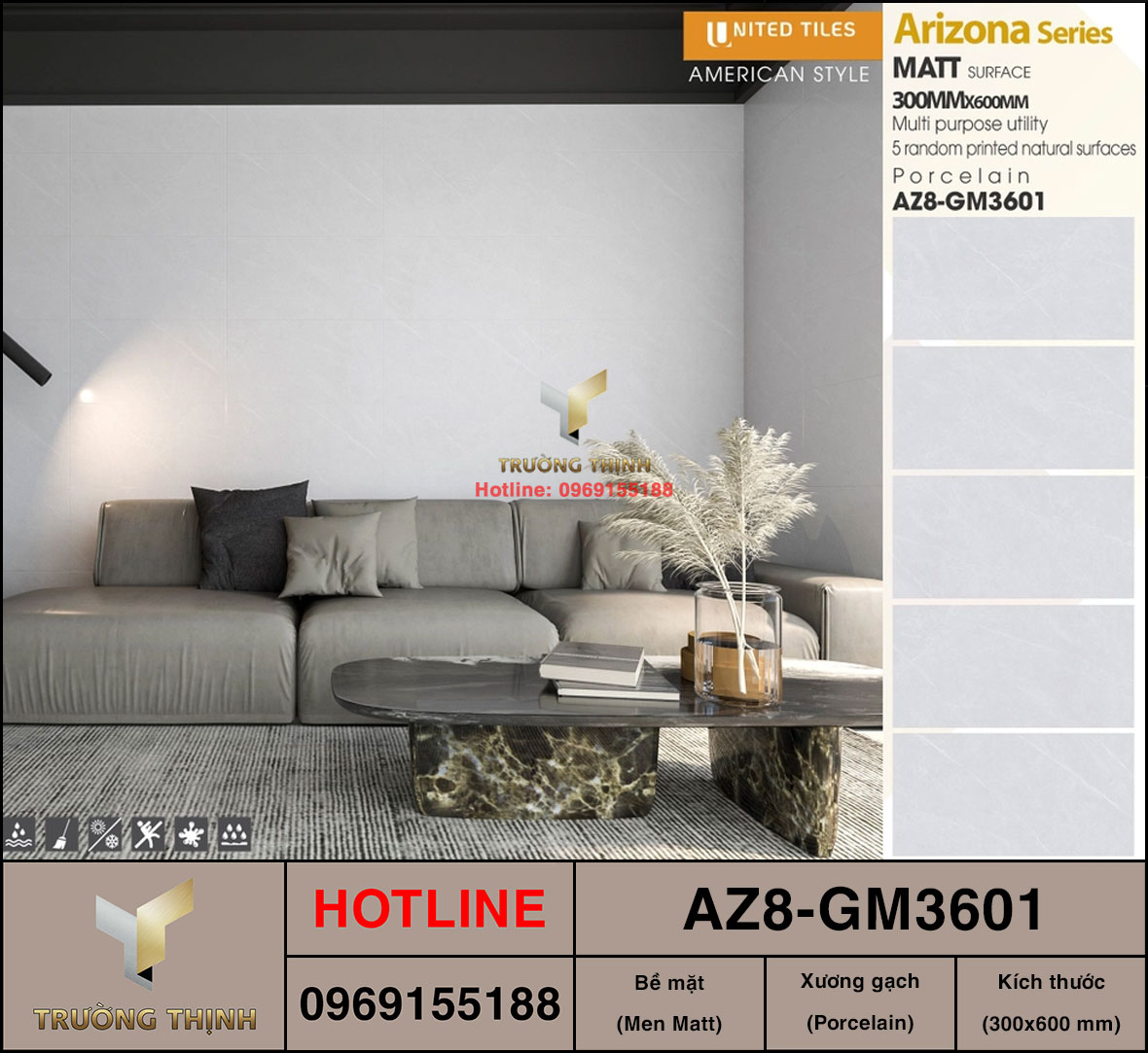 Gạch ốp lát giả đá 300x600 Viglacera AZ8-GM3601 cao cấp