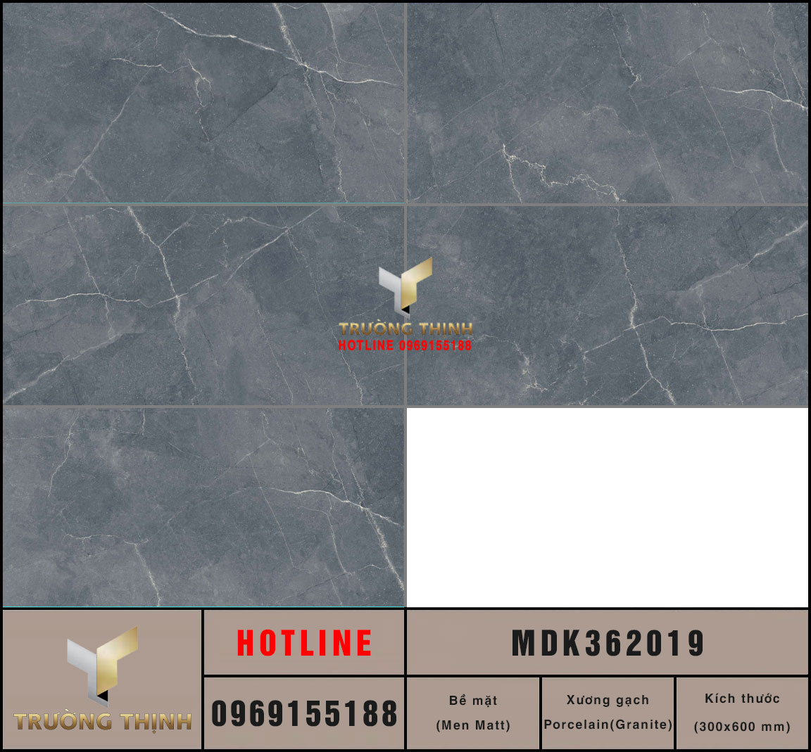 .Gạch ốp lát granite men khô màu xám đậm 300x600 Viglacera MDK362019: Đẳng cấp cho không gian hiện đại