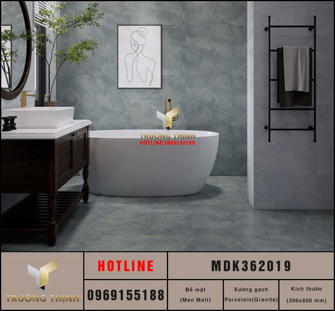 Gạch ốp lát granite men khô màu xám đậm 300x600 Viglacera MDK362019: Đẳng cấp cho không gian hiện đại