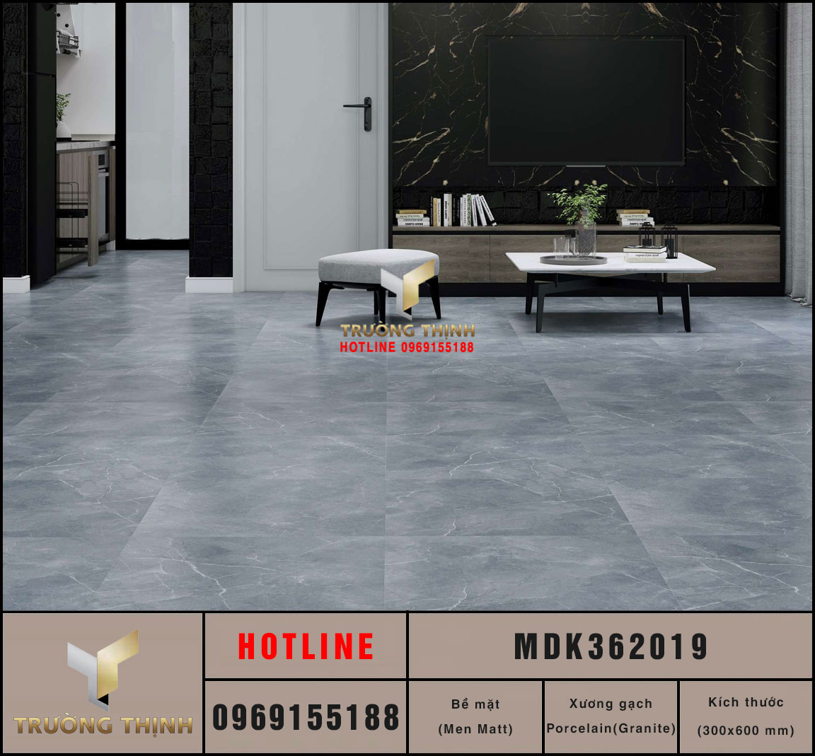 Gạch ốp lát granite men khô màu xám đậm 300x600 Viglacera MDK362019: Đẳng cấp cho không gian hiện đại