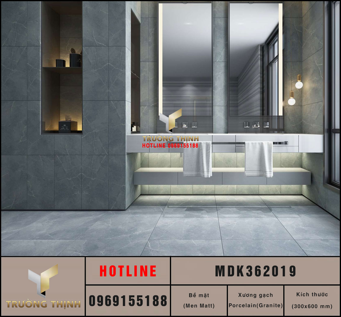 Gạch ốp lát granite men khô màu xám đậm 300x600 Viglacera MDK362019: Đẳng cấp cho không gian hiện đại