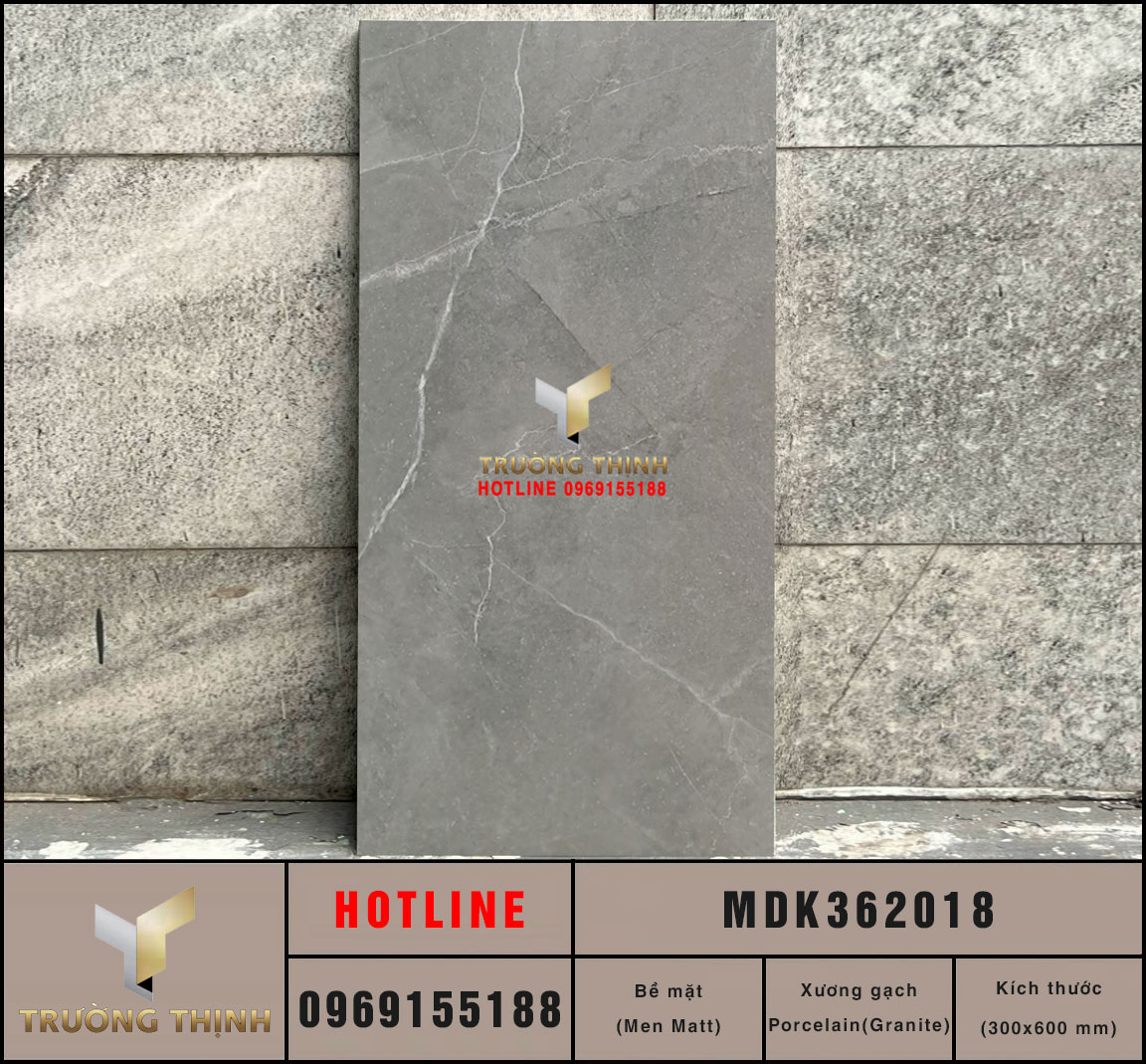 Gạch ốp lát granite men khô màu xám xanh 300x600 Viglacera MDK362018 Giá Tốt
