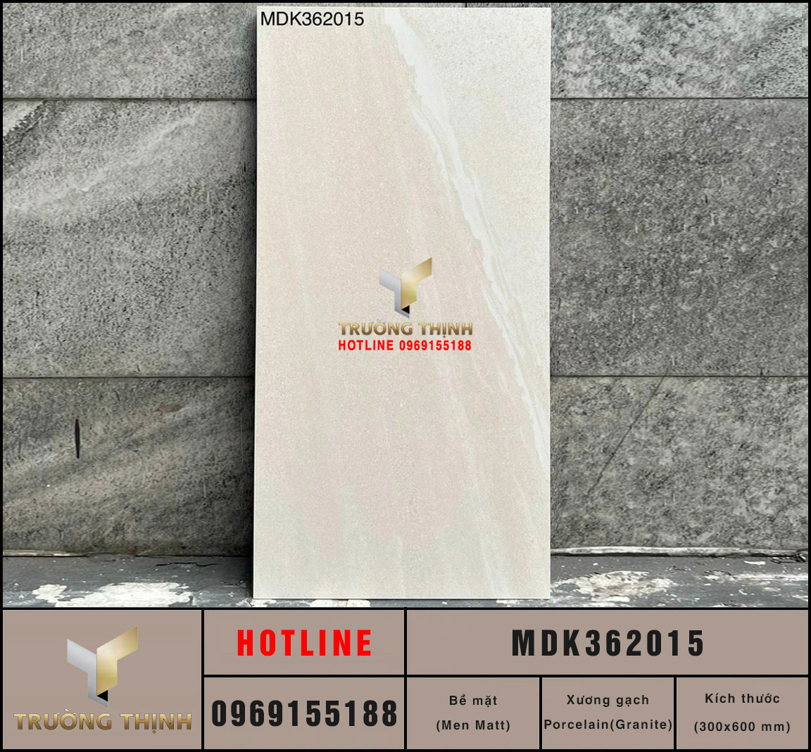 Gạch ốp lát vân đá màu kem 300x600 Viglacera MDK362015 Cao Cấp