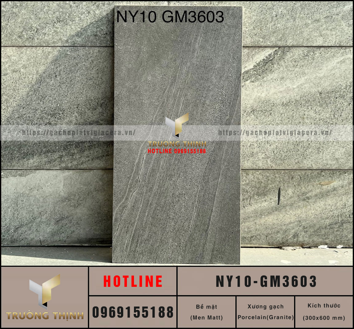 Gạch ốp lát granite vân đá màu xám 300x600 Viglacera NY10-GM3603 giá rẻ