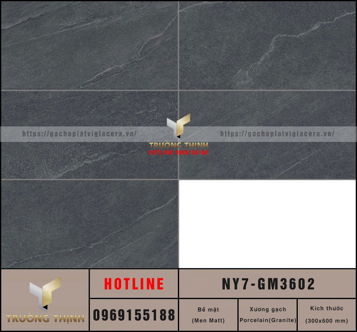 Gạch ốp lát granite vân đá màu xám đậm Viglacera NY7-GM3603: Đẳng cấp từ sự tối giản