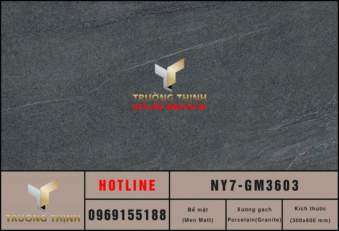 Gạch ốp lát granite vân đá màu xám đậm Viglacera NY7-GM3603: Đẳng cấp từ sự tối giản