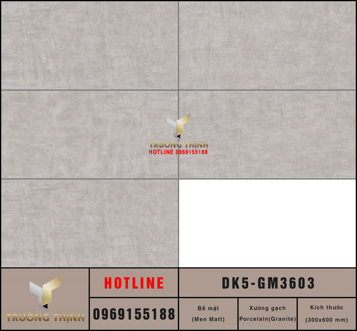 Gạch ốp lát men Matt vân xi măng 300x600 Viglacera DK5-GM3603: Sự Lựa Chọn Hoàn Hảo Cho Không Gian Hiện Đại
