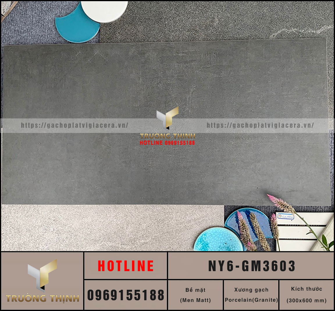 Gạch ốp lát men Matt vân xi măng 300x600 Viglacera NY6-GM3603 giá tốt