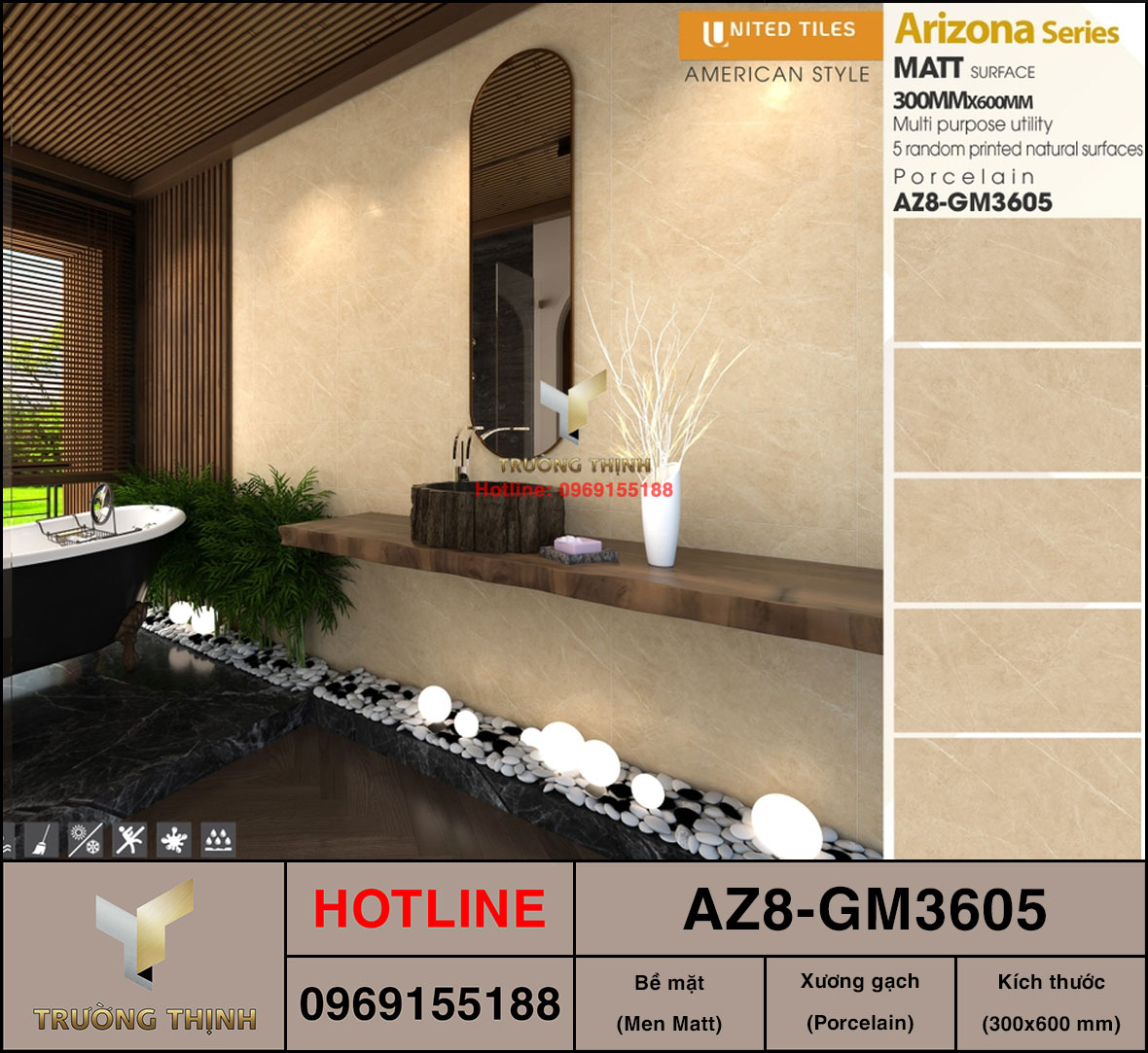 Gạch ốp lát Porcelain 300x600 Viglacera AZ8-GM3605