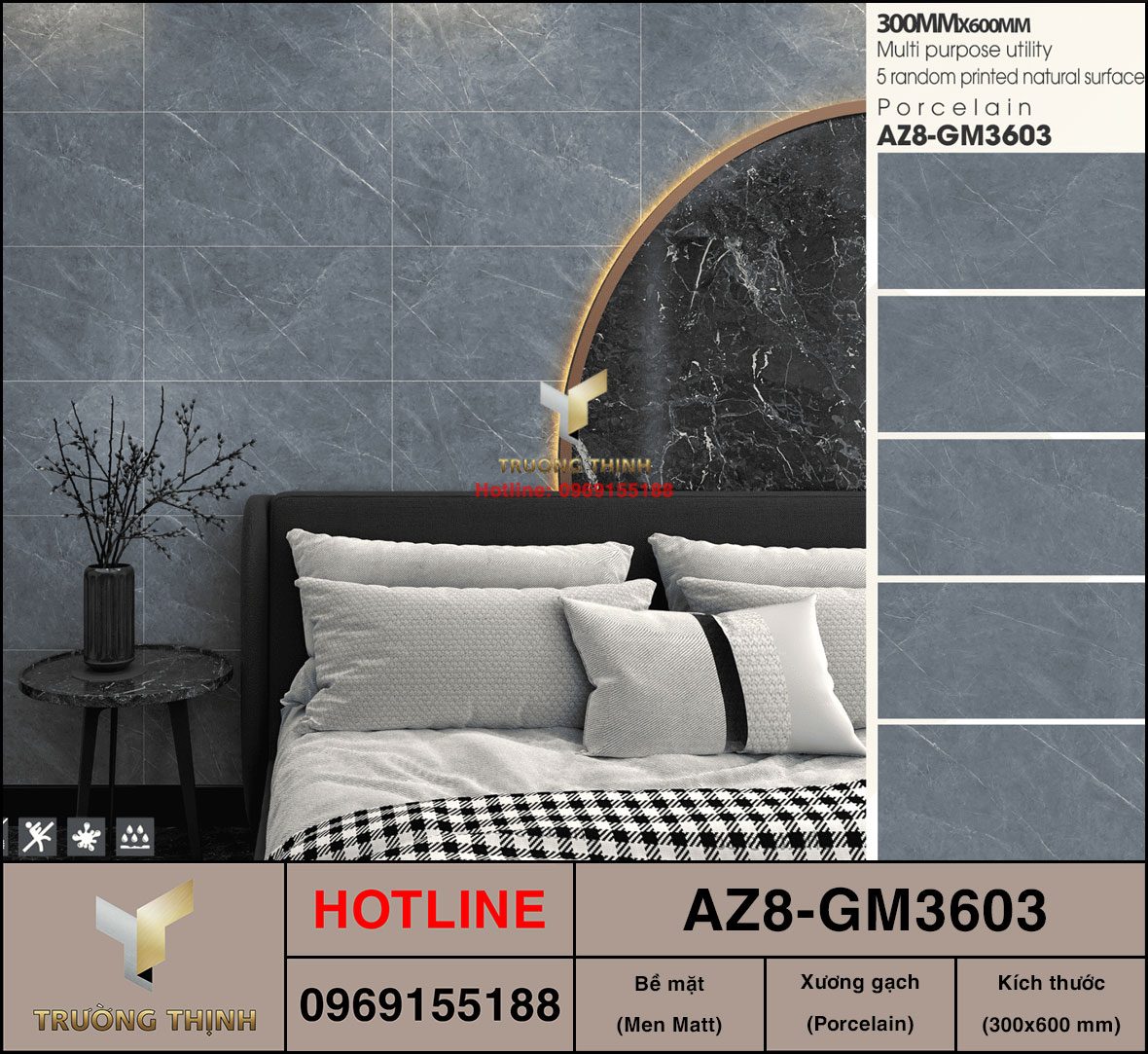 Gạch ốp lát vân đá 300x600 Viglacera AZ8-GM3603 cao cấp