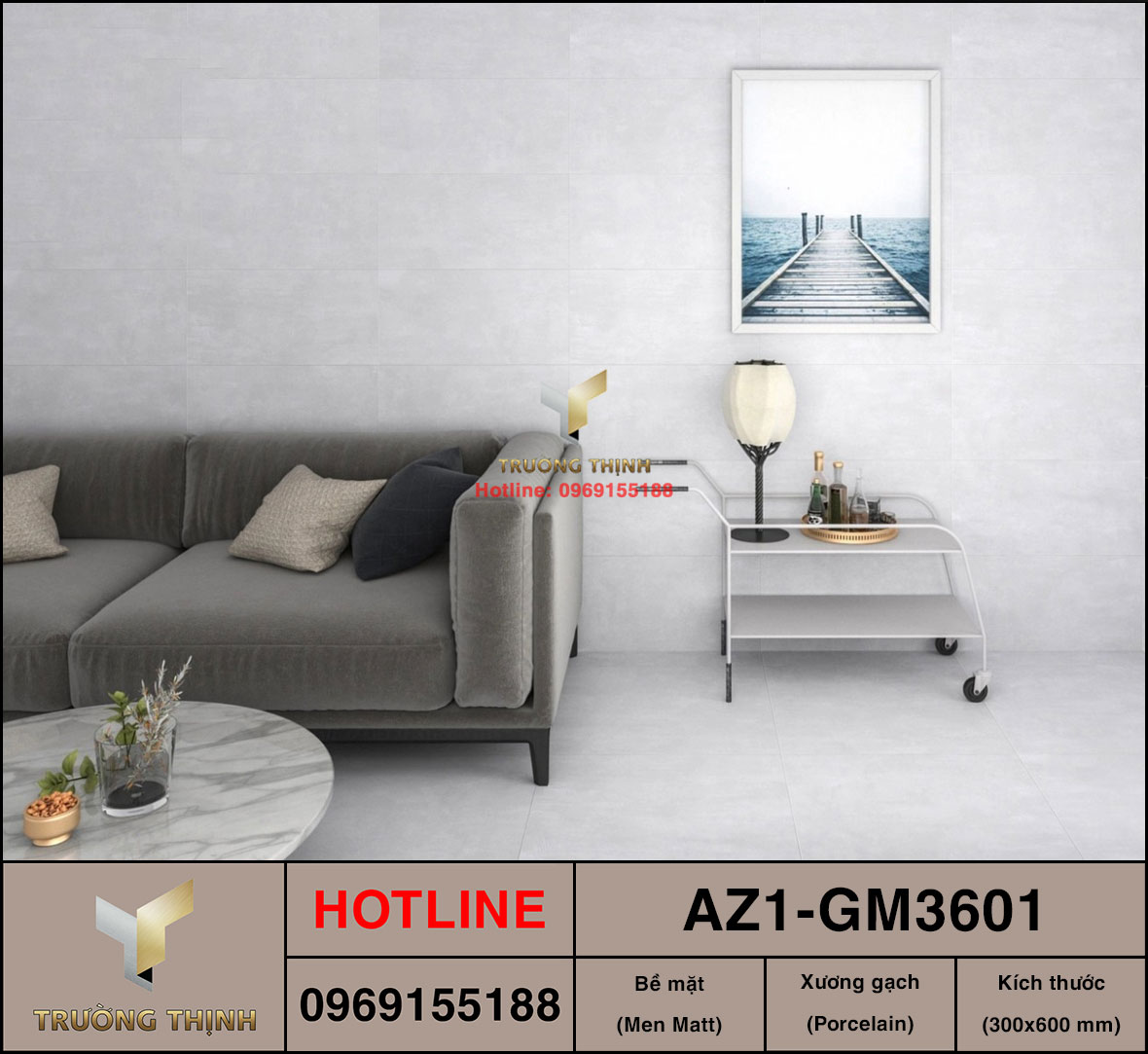Gạch ốp lát vân xi măng Viglacera AZ1-GM3601 cao cấp