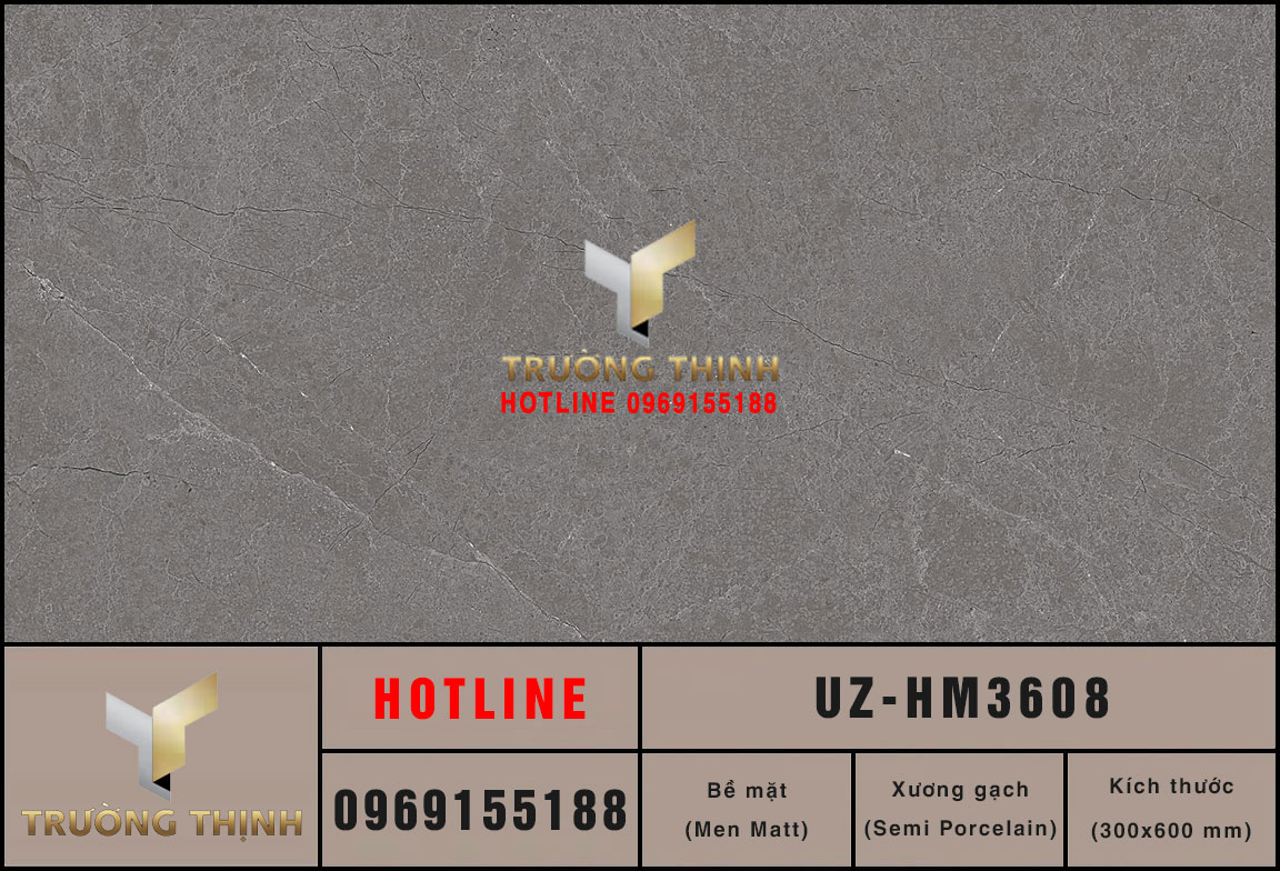 Gạch Viglacera UZ-HM3608 300x600 | Xương Bán Sứ Màu Xám Sang Trọng