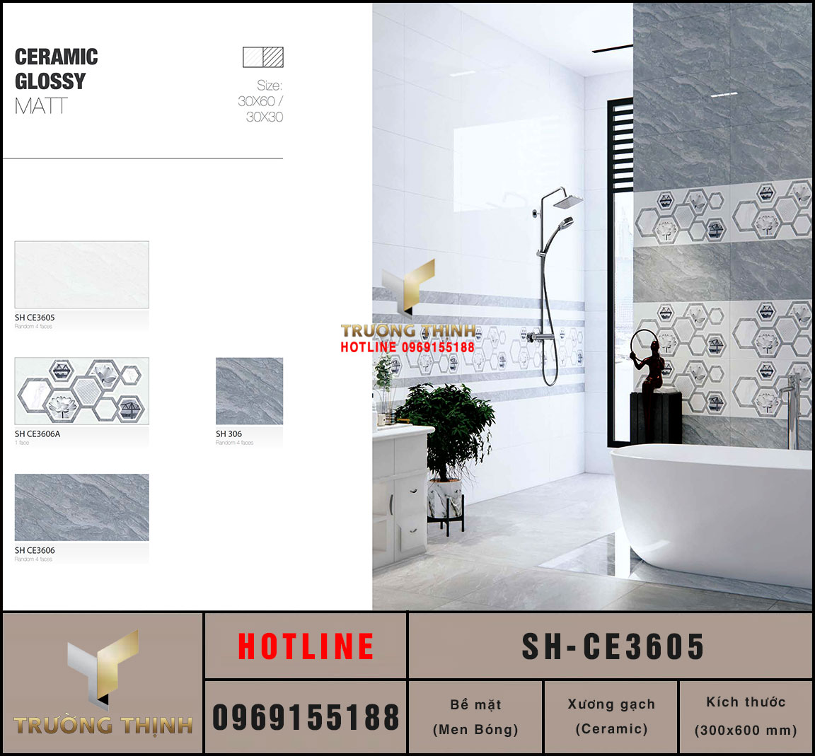 Gạch ốp men bóng 300x600 Viglacera Sông Hồng SH-CE3605 giá rẻ