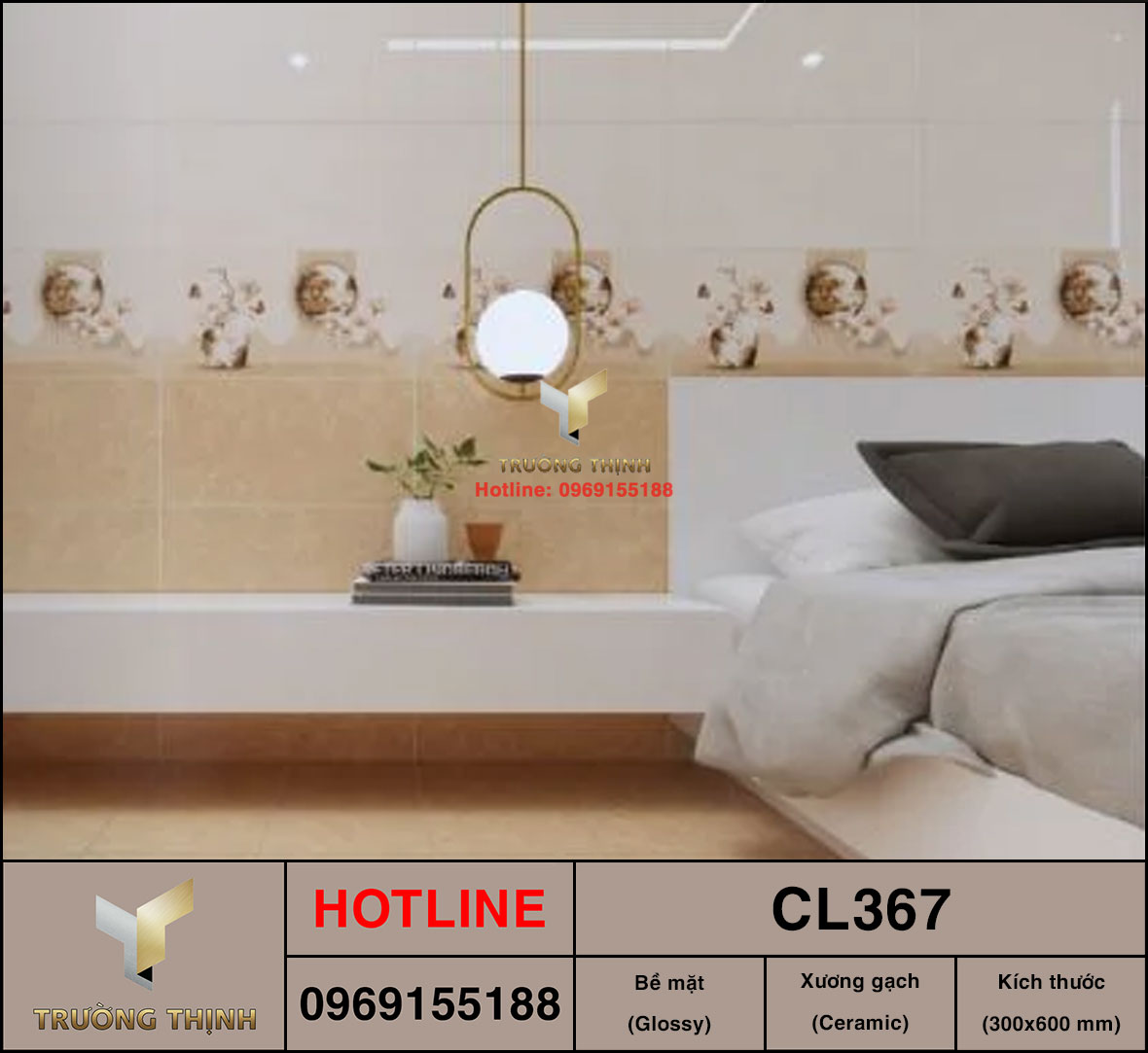 Gạch ốp tường 300x600 Viglacera Cửu Long CL367 vân đá
