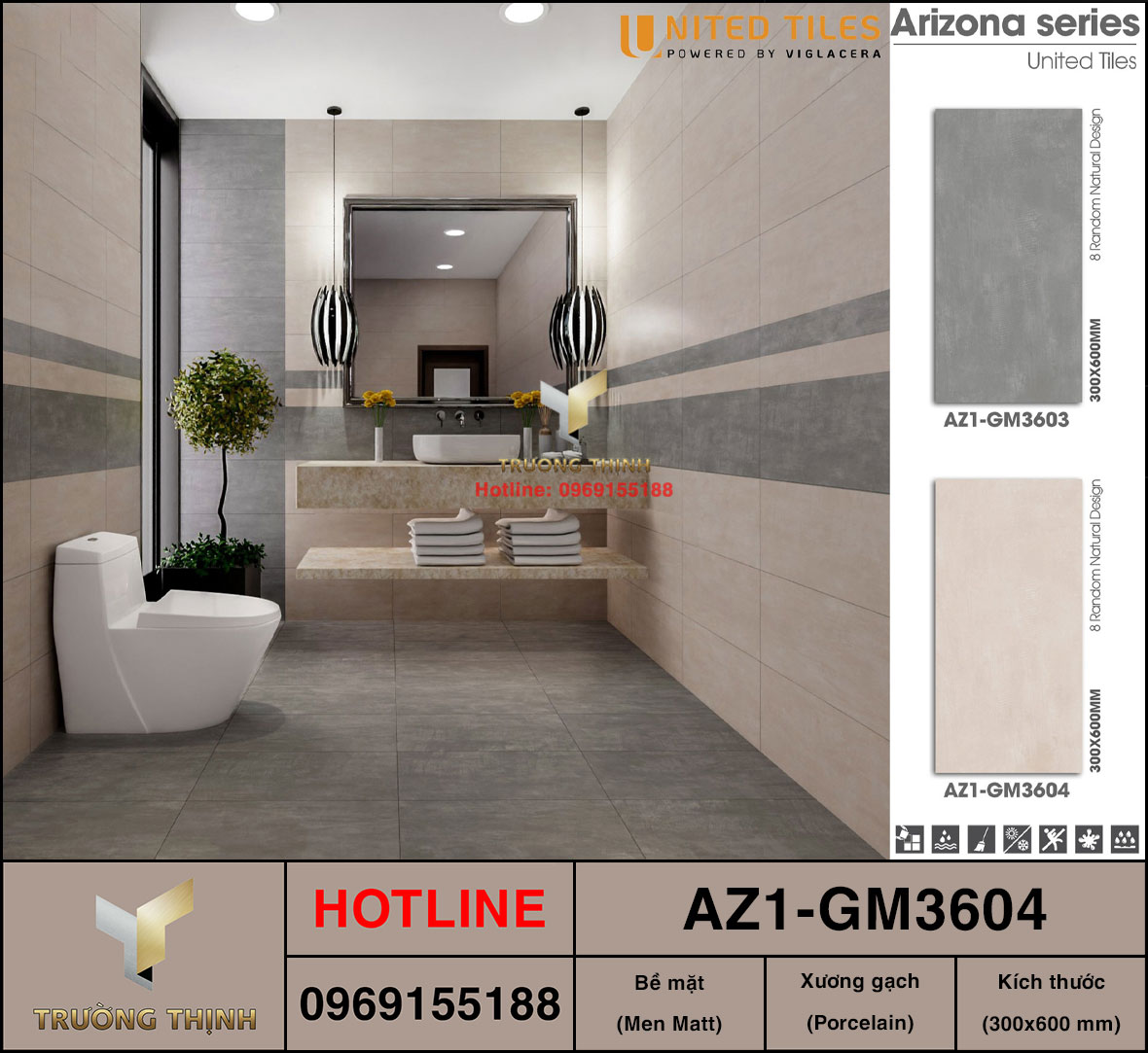 Gạch ốp tường Porcelain 300x600 Viglacera AZ1-GM3604