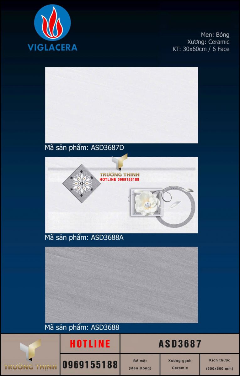Gạch ốp tường ceramic màu ghi sáng 300x600 Viglacera ASD3687: Sự lựa chọn tinh tế cho không gian hiện đại