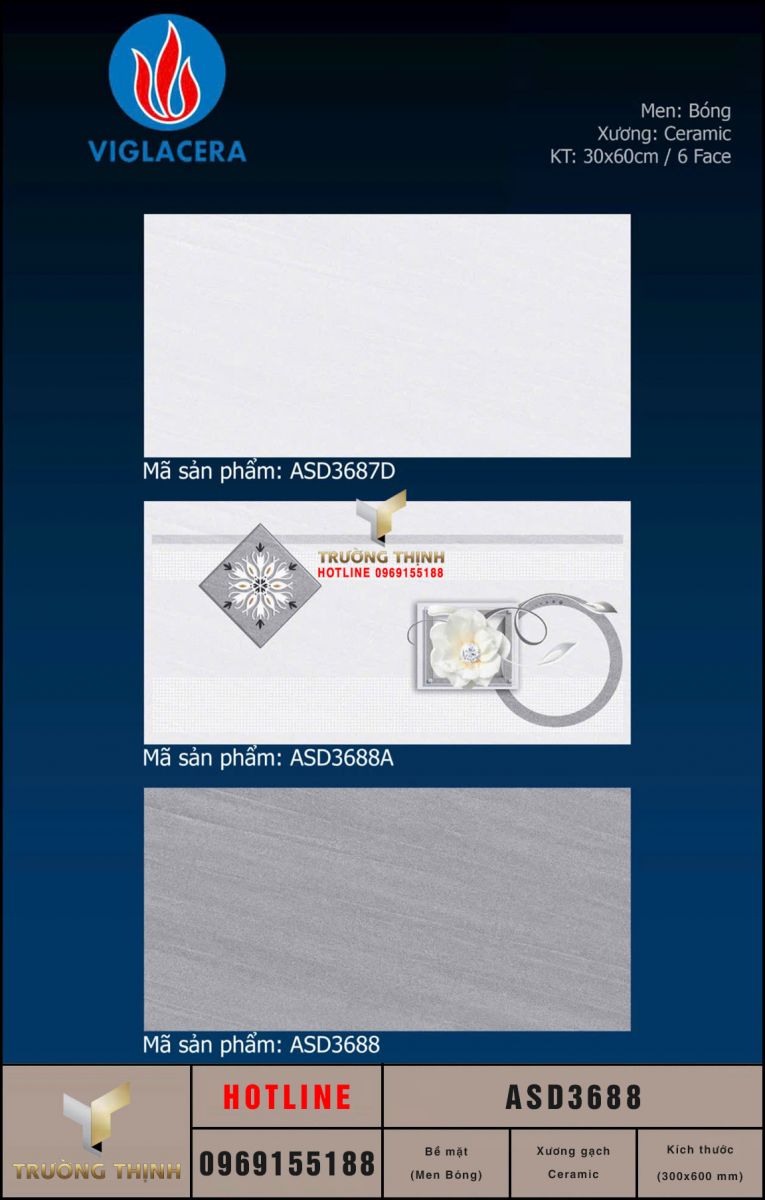 Gạch ốp tường ceramic màu xám 300x600 Viglacera ASD3688: Đẳng cấp cho không gian hiện đại