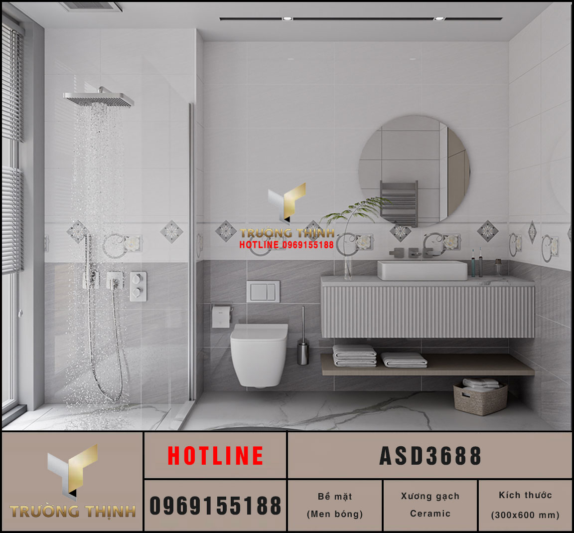 Gạch ốp tường ceramic màu xám 300x600 Viglacera ASD3688: Đẳng cấp cho không gian hiện đại